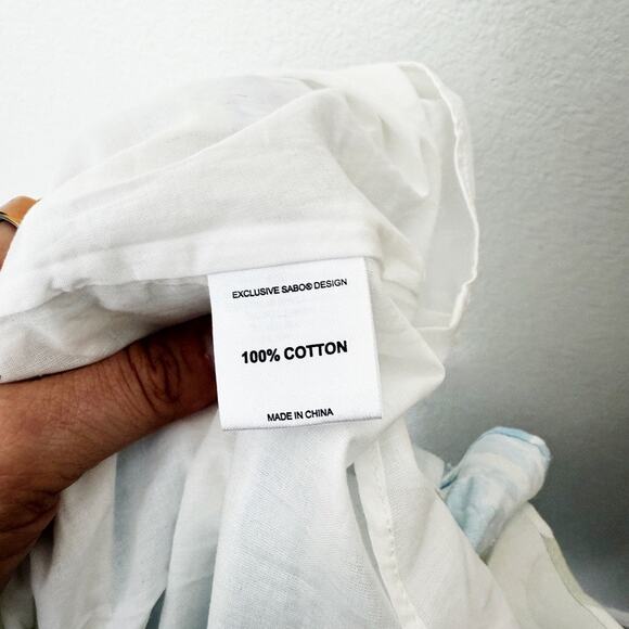 [SABO] White Peony Blue Floral Print Ruffle Mini Dress NWT Fit & Flare Sz Large - Picture 12 of 12